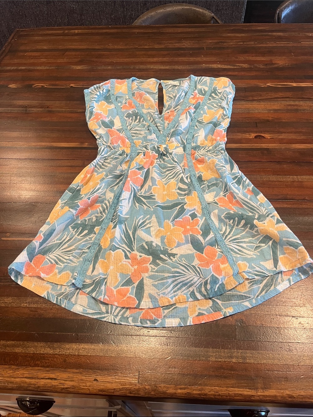 Girls Abercrombie Kids Floral Blue Sundress with Orange & Yellow Blooms